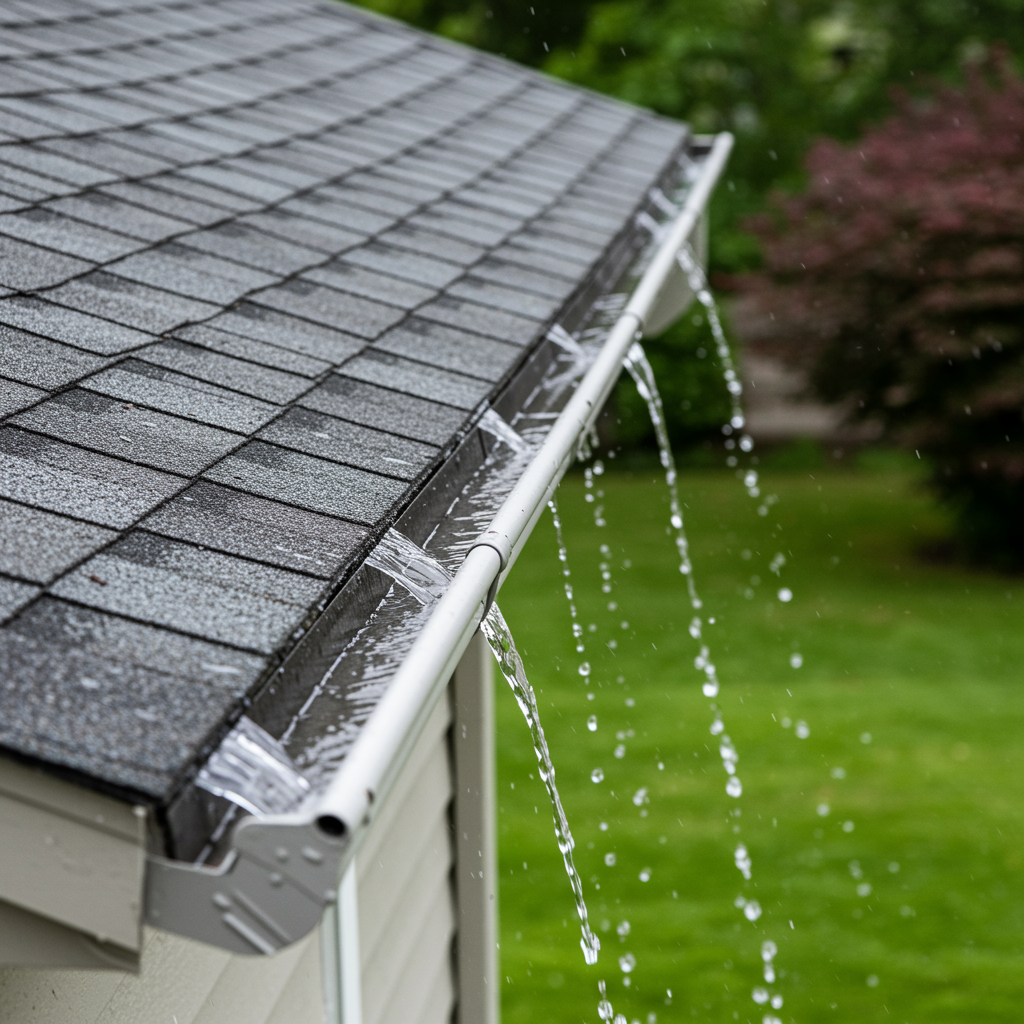 Spotless gutters and downspouts on a Sarasota home, highlighting professional gutter cleaning results